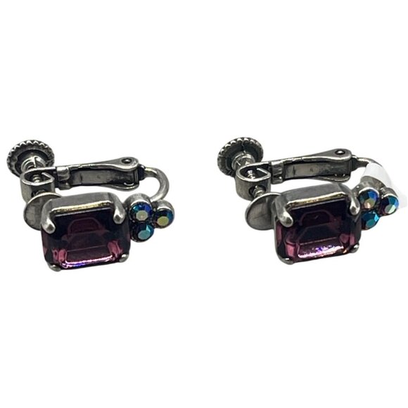 Mariana dangle drop twist earrings rectangle purple handmade crystal READ NEW - Picture 1 of 5